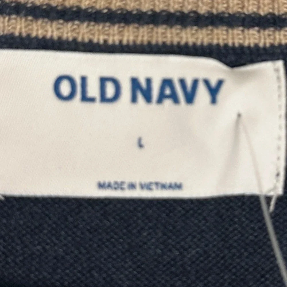 NEW Old Navy Sweater Mens Large Navy Blue Striped Crew Neck Pullover Long Sleeve